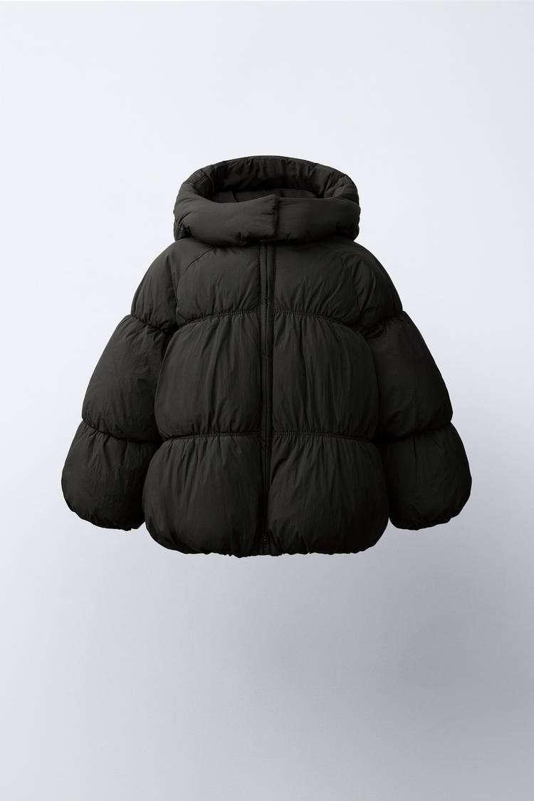 WATER REPELLENT PUFFER COAT — Black