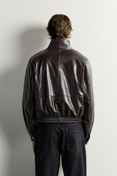 FAUX LEATHER CROPPED FIT JACKET — Brown 3