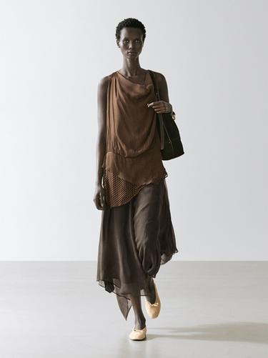 Zara Flowing layered dress with ruffles - Light brown