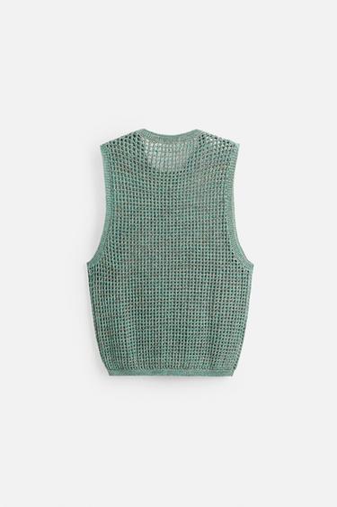 POINTELLE KNIT VEST - Turquoise by Zara - Image 7