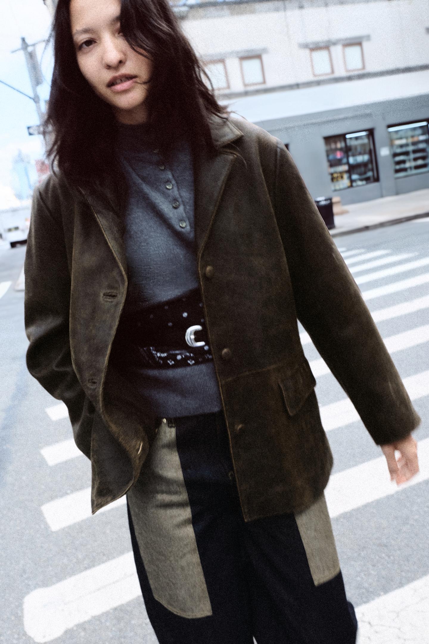 Куртка Zara 100% Leather, цвет: Коричневый — фото 7