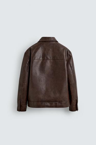 Zara FAUX LEATHER OVERSHIRT - Brown