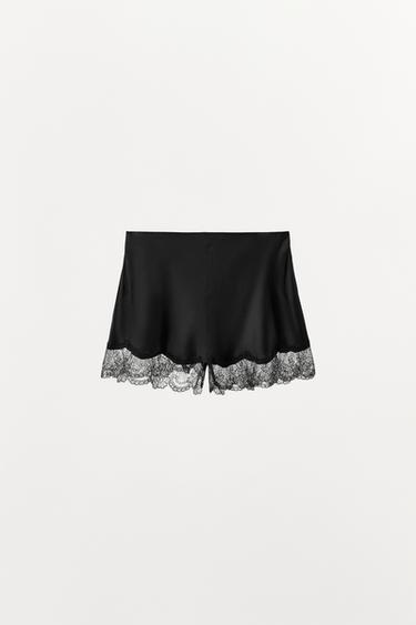 SHORT EN SATIN ET DENTELLE - Noir de Zara - Image 5