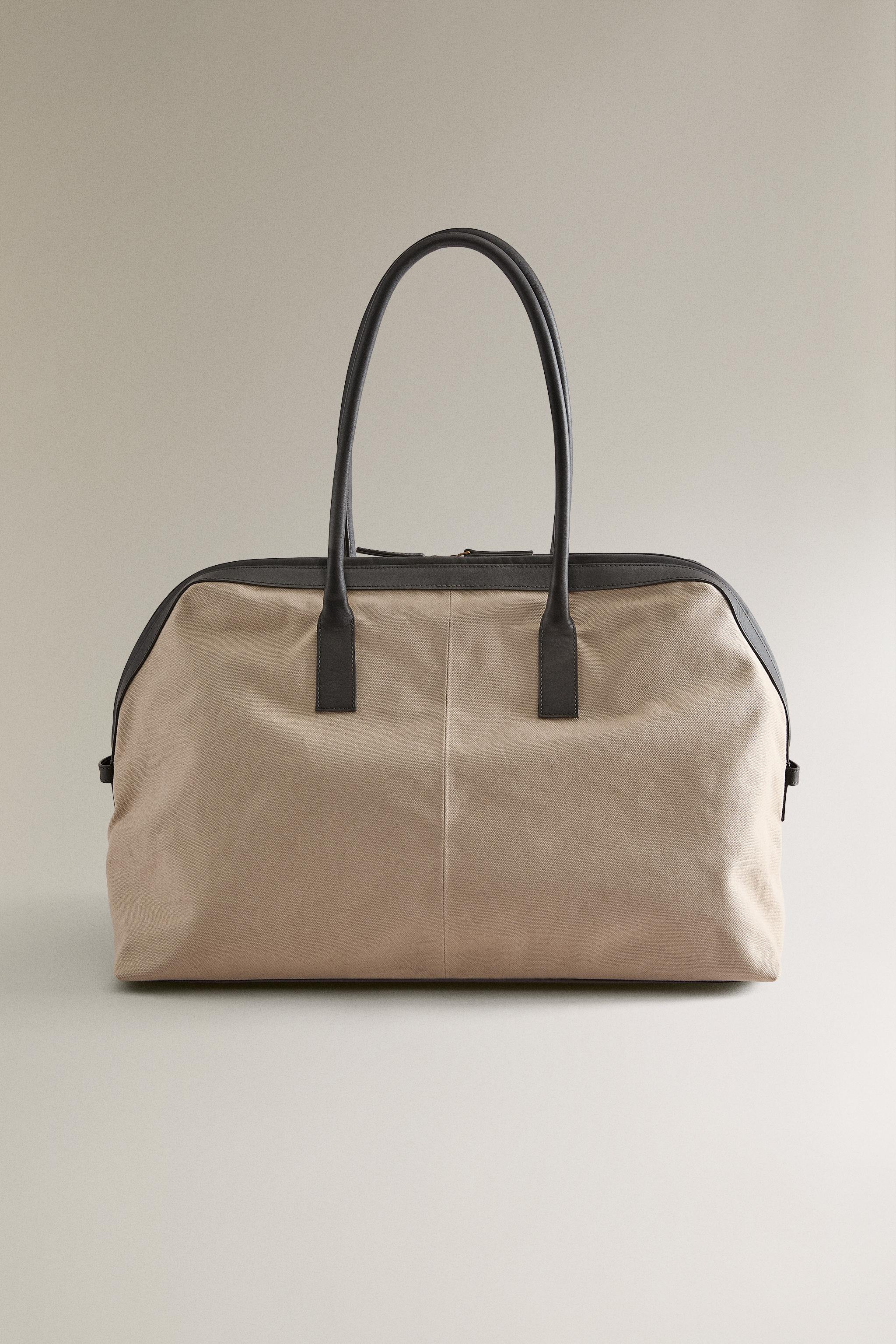 CANVAS LEATHER WEEKENDER BAG - Chocolate Brown | ZARA Canada