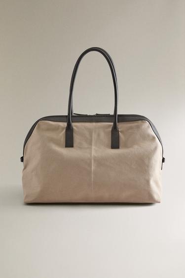 CANVAS AND LEATHER TRAVEL BAG - Chocolate Brown by Zara