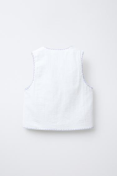 CONTRAST EMBROIDERY PADDED GILET - Ecru by Zara - Image 1