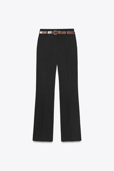 PANTALÓN RECTO CINTURÓN - Negro de Zara