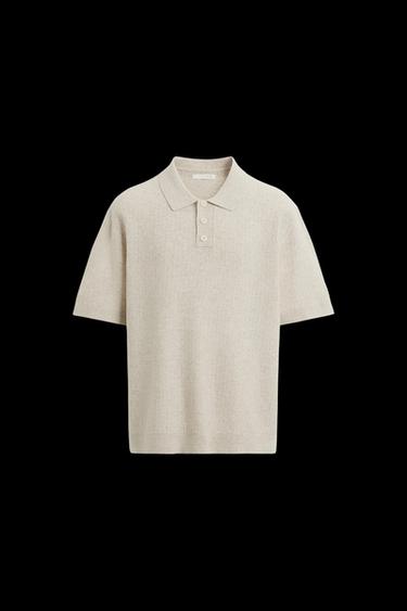 Zara TEXTURED KNIT POLO SHIRT - Beige - Image 0