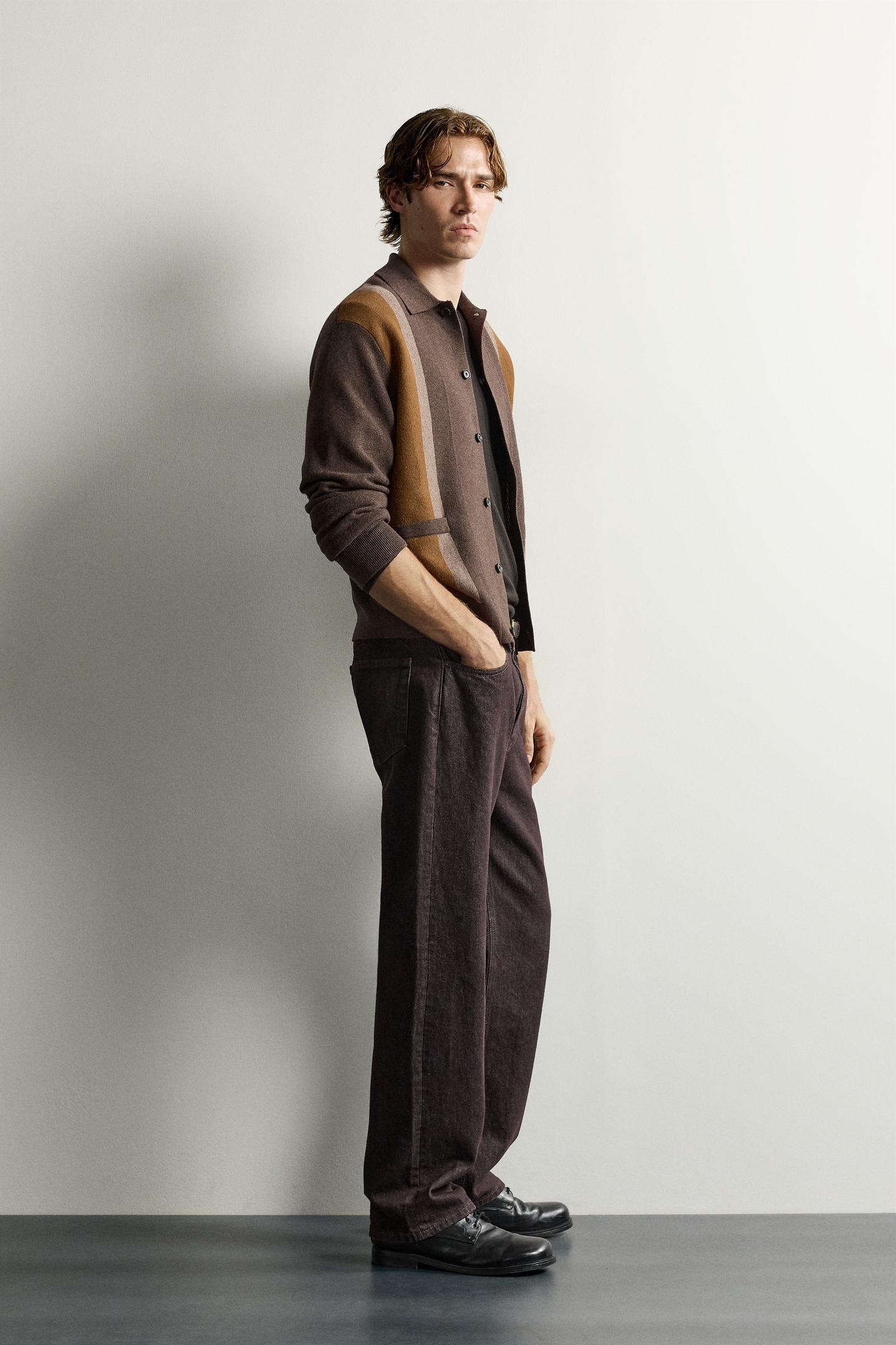 Мужской кардиган Zara Colorblock, цвет: Коричневый — фото 4