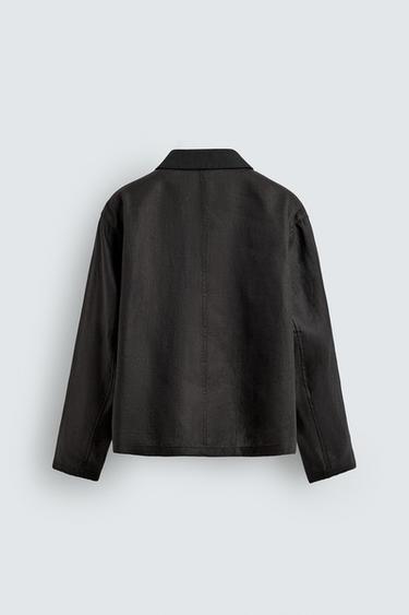 RELAXED FIT LINEN/COTTON OVERSHIRT - Black by Zara - Image 7