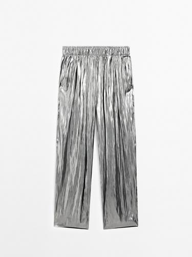 Zara Flowing metallic trousers with gathered detail - Salmon - Image 0