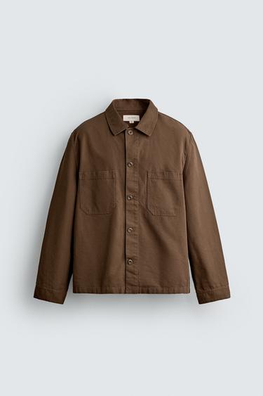 CANVAS REGULAR FIT OVERSHIRT - Brown by Zara