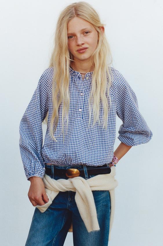 GINGHAM BLOUSE - Blue/White by Zara - Image 0