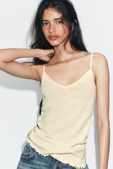 HAUT À BRETELLES EN COTON - Jaune pastel de Zara - Image 1