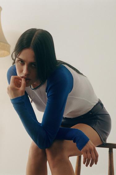 Zara FAUX LEATHER STUDDED MINI SKIRT - Blue