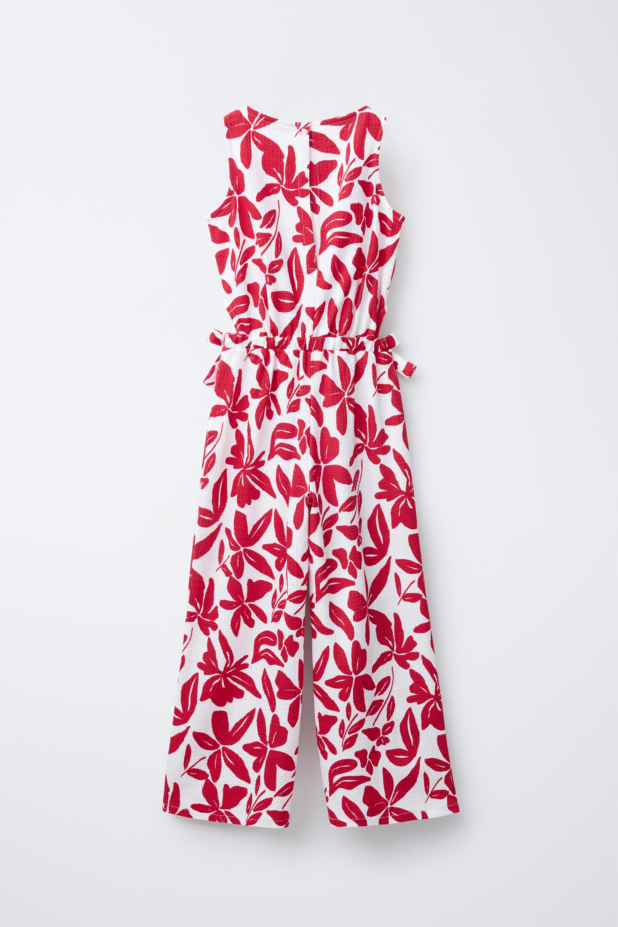 TEXTURED CUT-OUT JUMPSUIT WITH BOW DETAIL Red ZARA Australia
