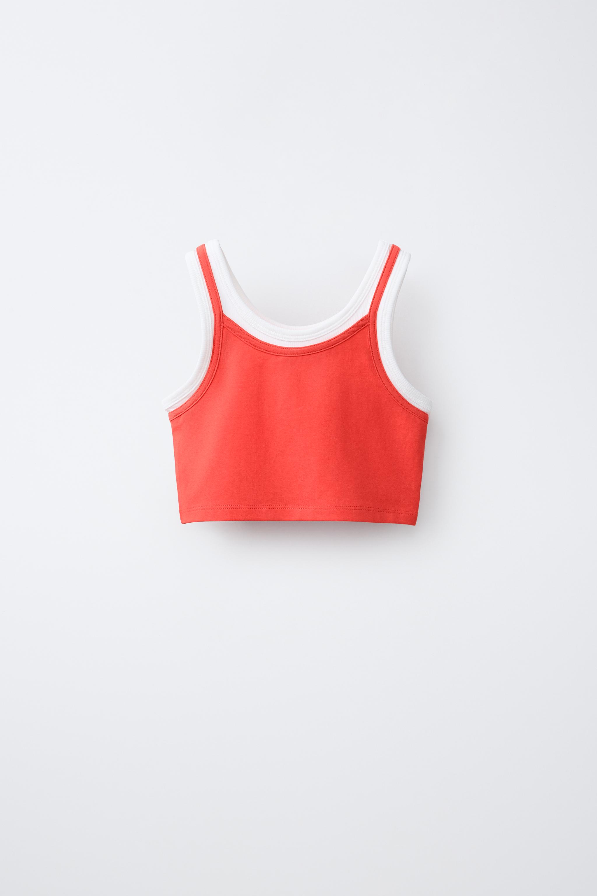 CONTRAST DOUBLE-LAYER TOP — Orange