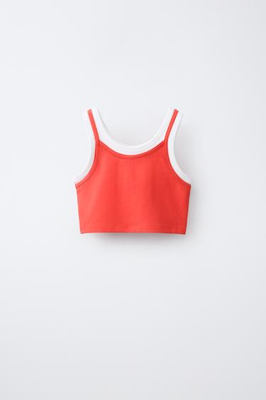 Zara 雙色撞色上衣 - 橙色