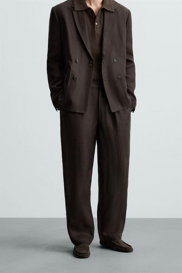 PANTALÓN TRAJE 100% LINO - Marrón de Zara