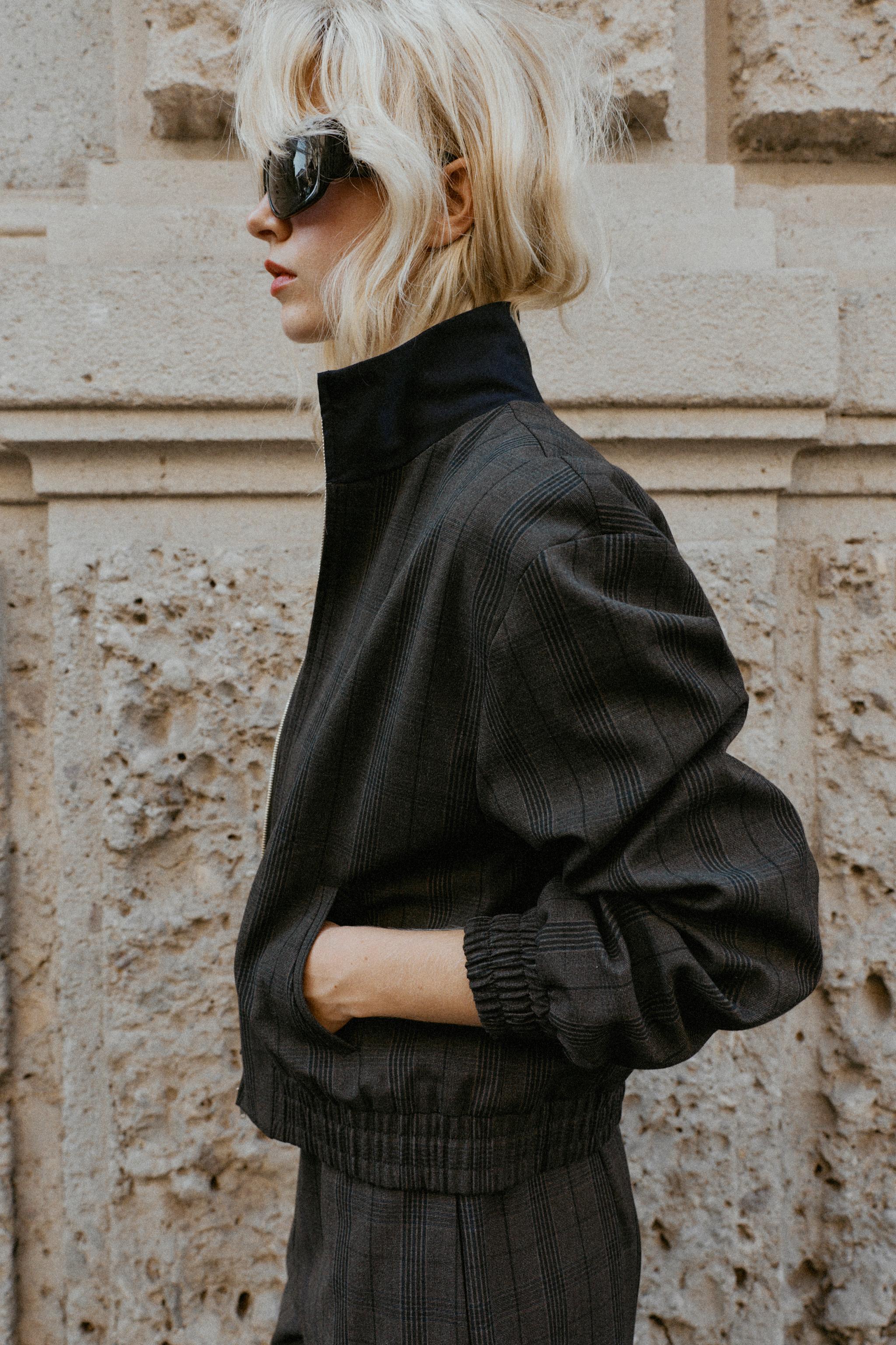 チェック柄ボンバージャケット - ネイビーブルー | ZARA Japan / 日本