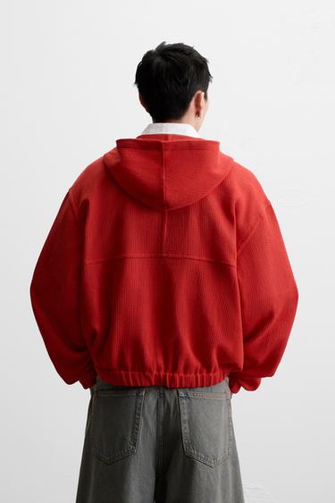 OPEN STRUCTURE HOODED JACKET - Red by Zara - Image 2