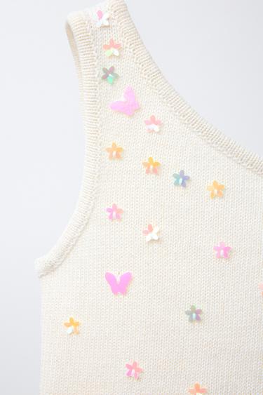TOP EN MAILLE ASYMÉTRIQUE FANTAISIE - Écru de Zara - Image 2