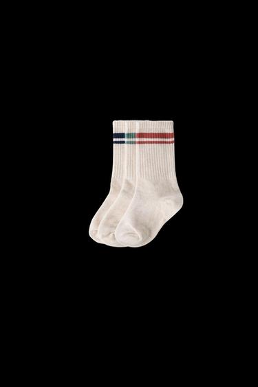 Zara THREE-PACK OF STRIPED LONG SOCKS - Beige marl - Image 0