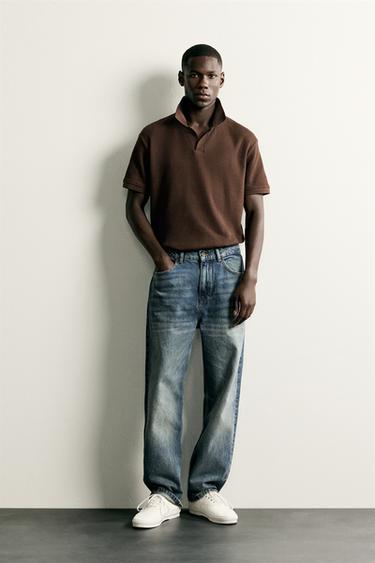 REGULAR FIT VERTICAL TEXTURE POLO SHIRT - Brown by Zara - Image 0