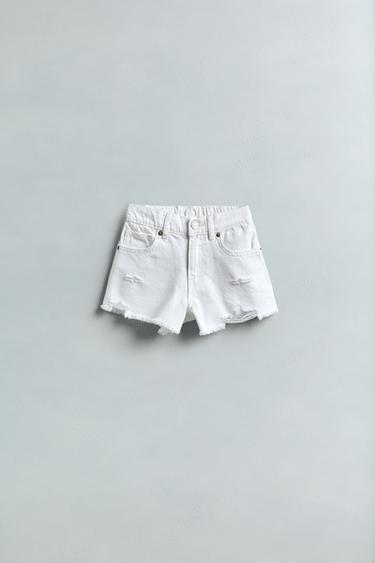 برمودا DENIM ستايل ممزق - أبيض الخاص بـ Zara