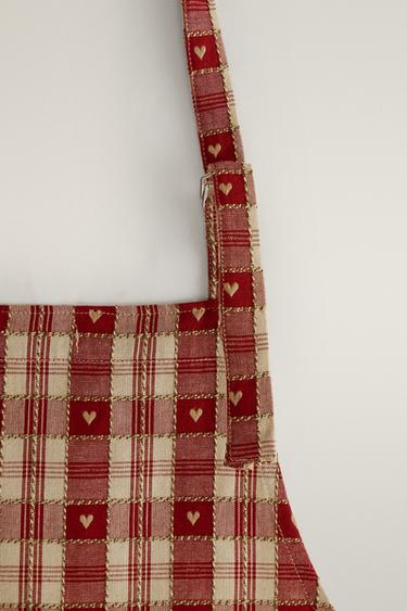 CHRISTMAS HEART CHECK COTTON APRON — Red 2
