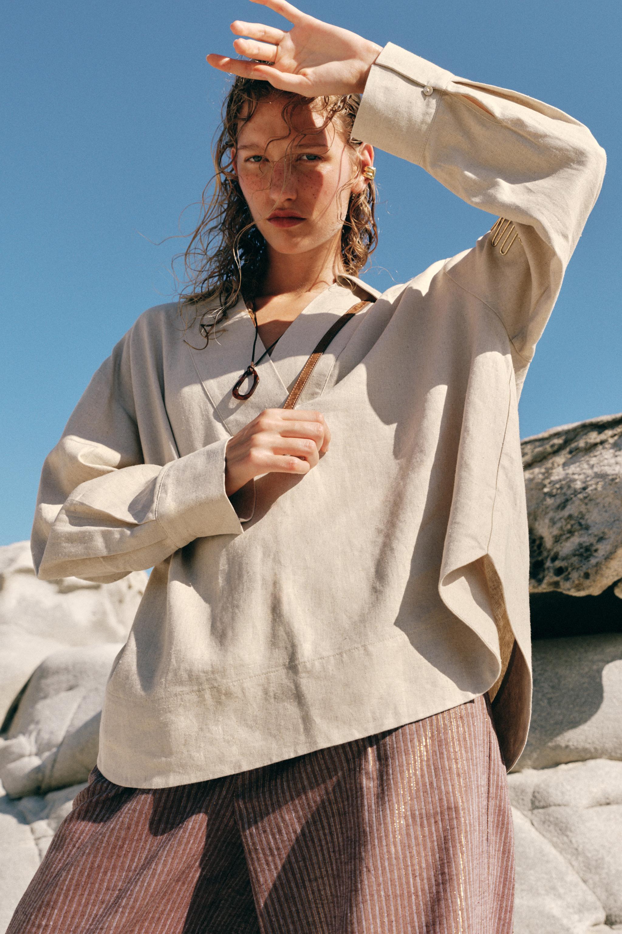 BLOUSE EN LIN À COL POLO