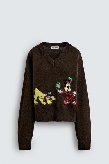 ÁO JERSEY PLUTO + MICKEY HARRY LAMBERT FOR ZARA X DISNEY - Màu nâu đậm từ Zara