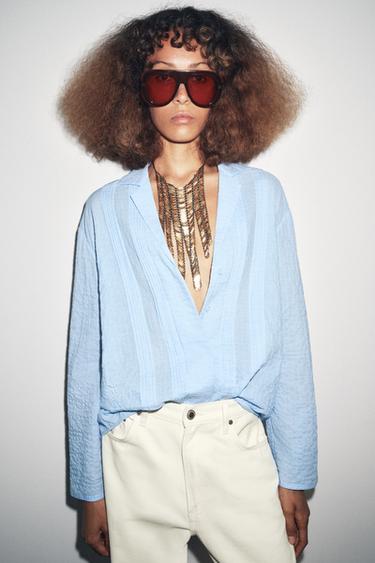 ZW COLLECTION TEXTURED OVERSIZE SHIRT - Blue/White by Zara - Image 1