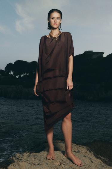 Zara RUFFLED DRESS ZW COLLECTION - Brown