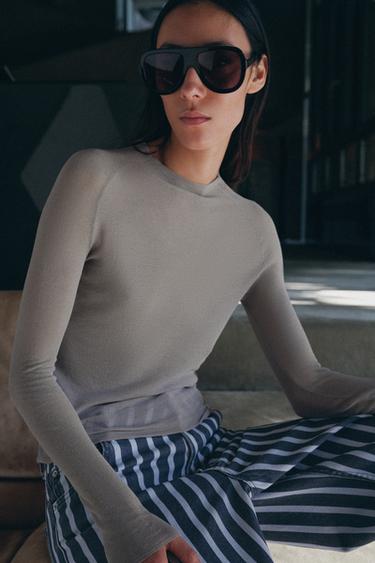 Zara FINE KNIT TOP - Light gray