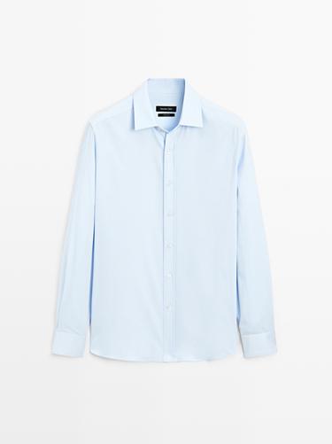 Zara Regular fit cotton blend shirt - Sky blue