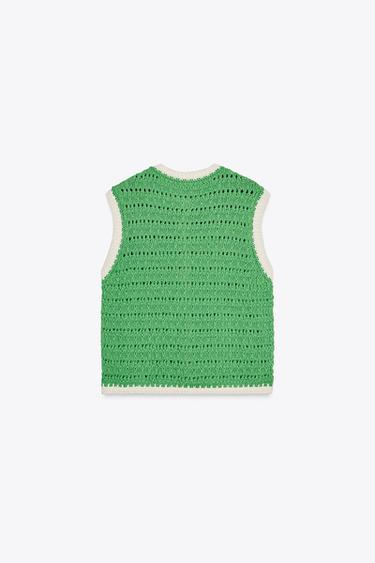 TOP GILET EN MAILLE GROS BOUTONS - Vert de Zara - Image 3