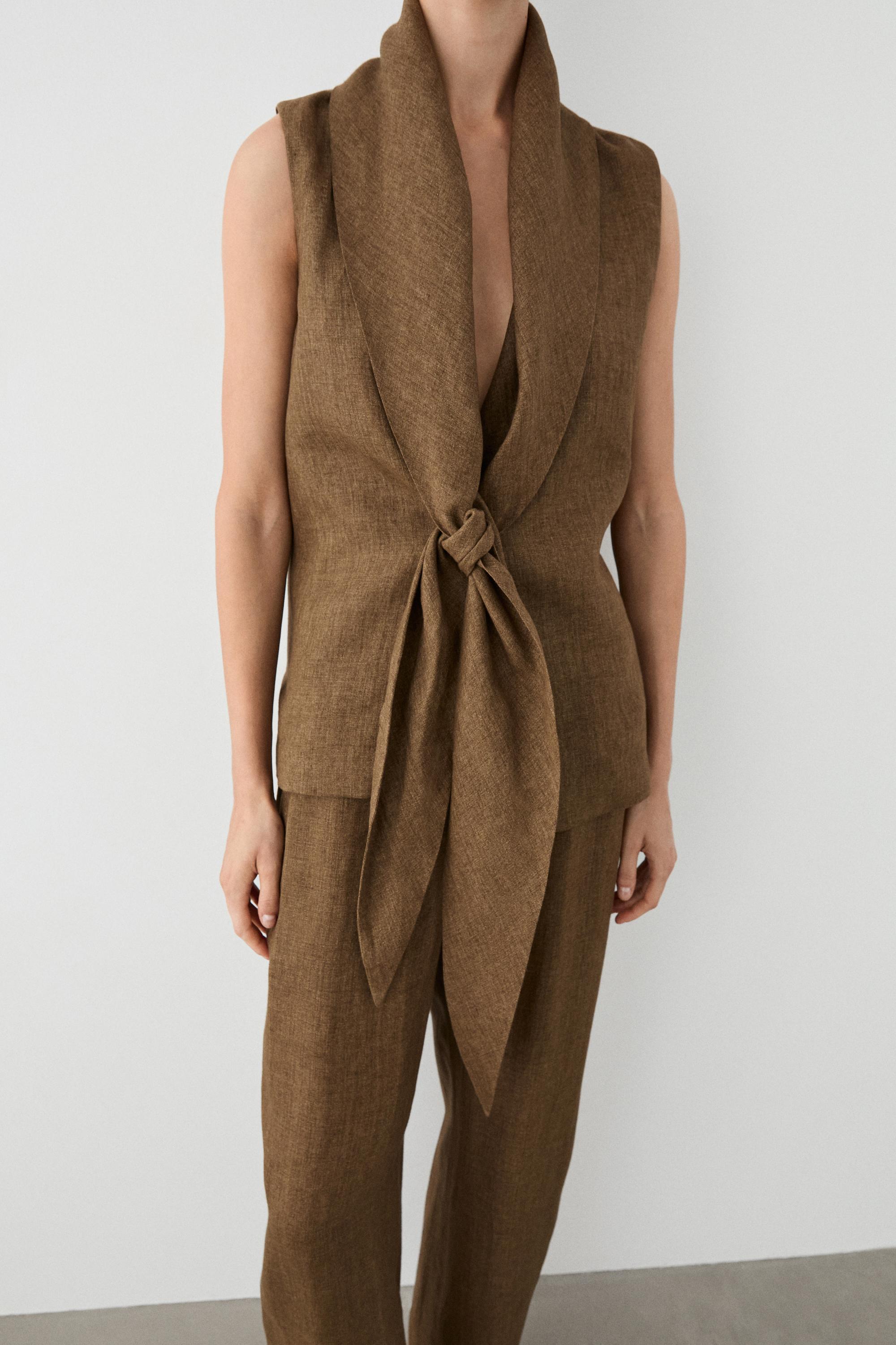 100% linen vest with tie detail