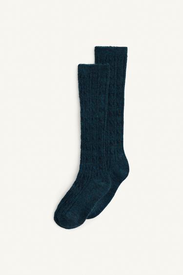 LIMITED EDITION CABLE-KNIT WOOL SOCKS - Light petrol blue by Zara