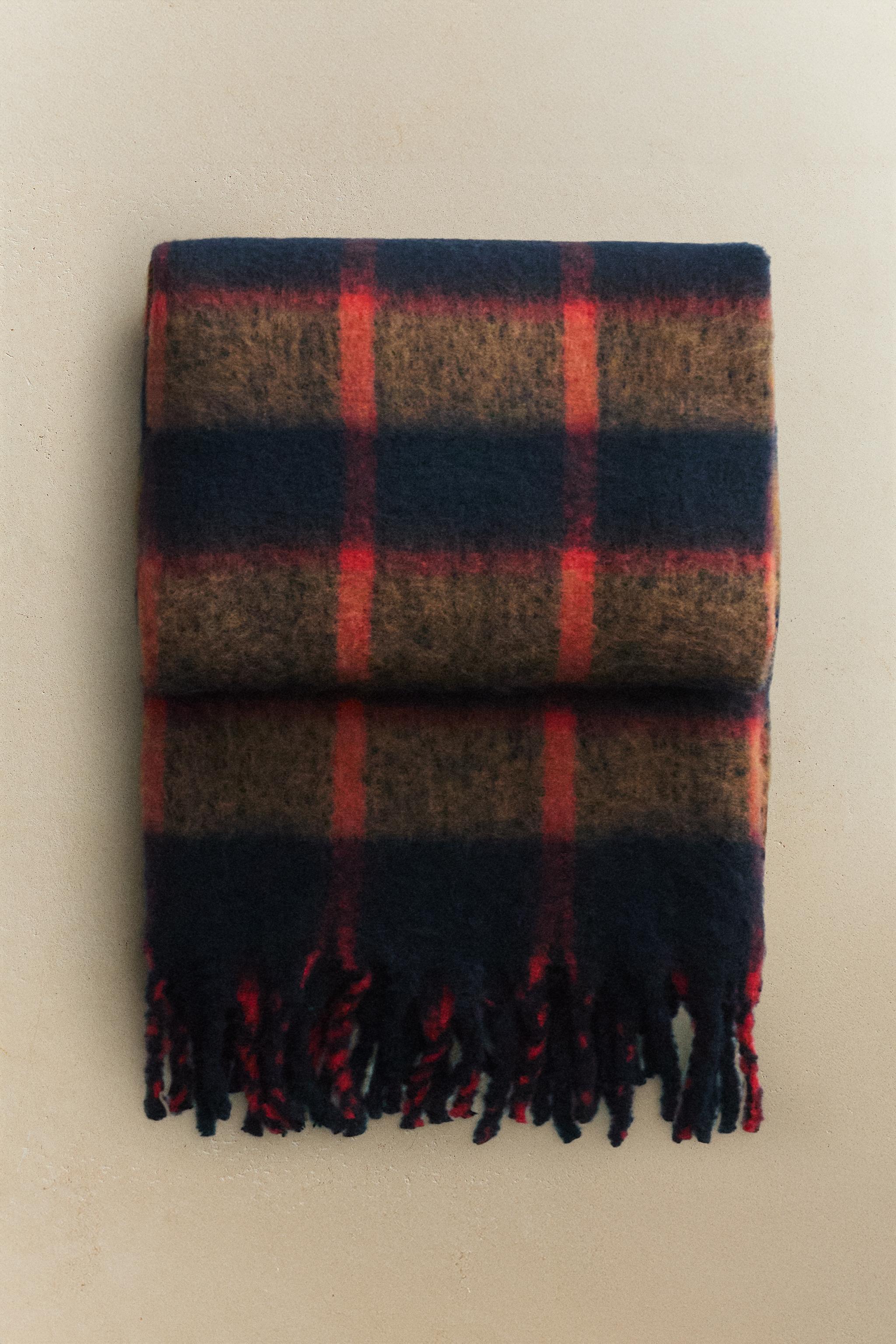 ZARA チェック柄ブランケット 140×190cm チェック柄 ワッフル ブランケット - ウォーターブルー | ZARA