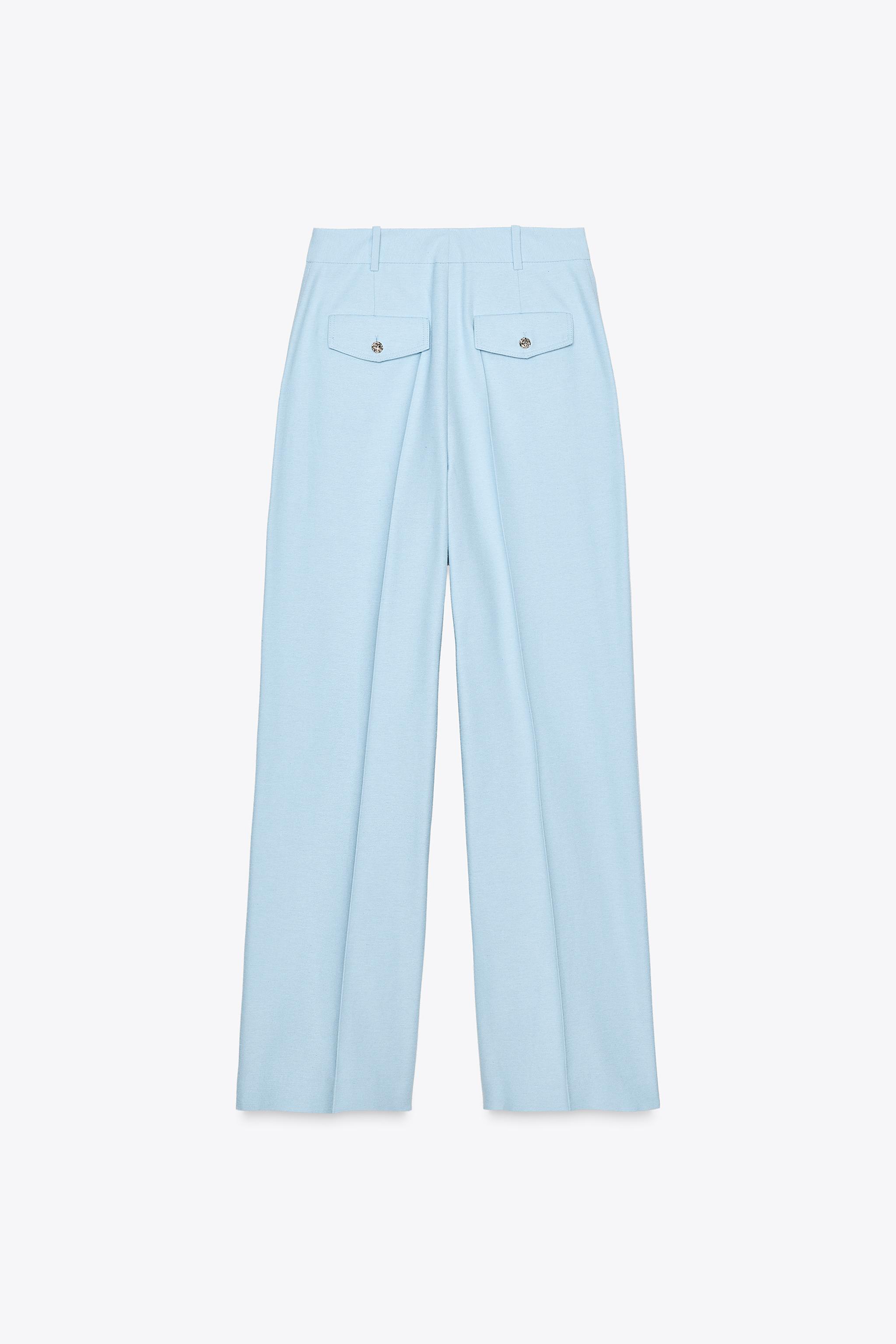 STRAIGHT LEG PANTS WITH METAL BUTTON - Sky blue | ZARA
