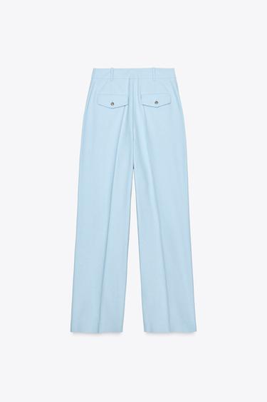 PANTALON DROIT BOUTON MÉTALLIQUE - Bleu ciel de Zara - Image 6