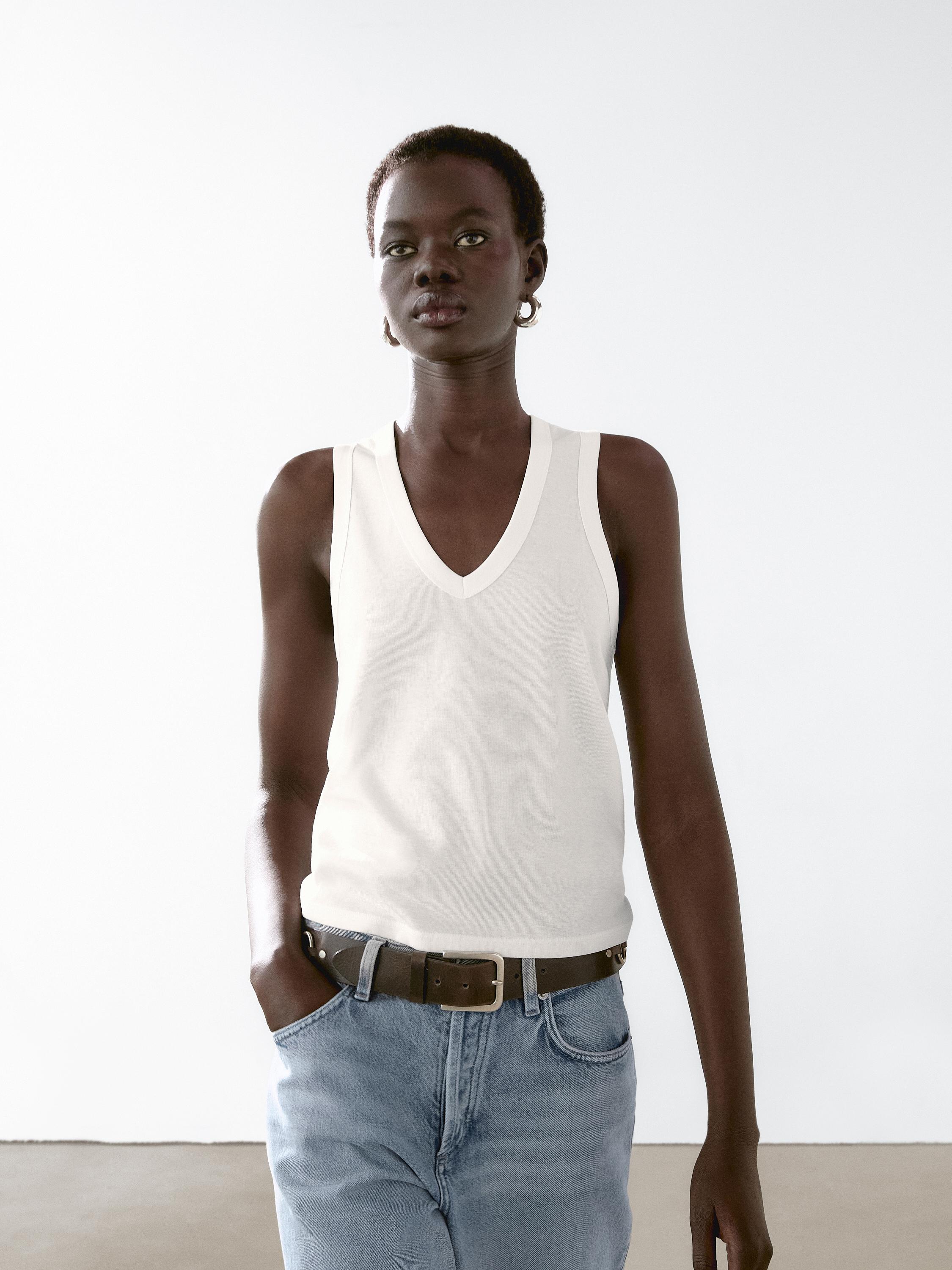 T-shirt sans manches en coton mercerisé