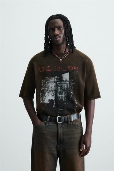 WASHED PRINTED KNIT T-SHIRT - Black by Zara