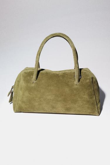 SPLIT SUEDE BOWLING BAG - Khaki Green by Zara