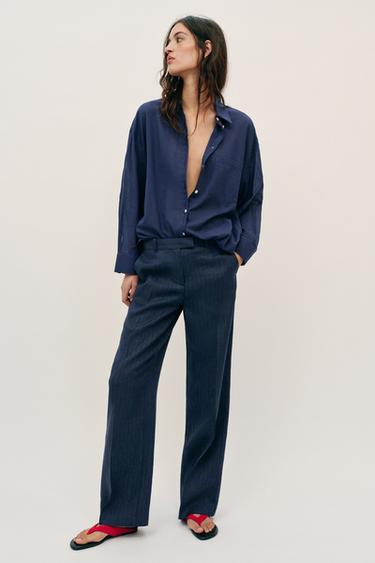 Zara OVERSIZE PAMUČNA KOŠULJA – mornarsko plava – Slika 0