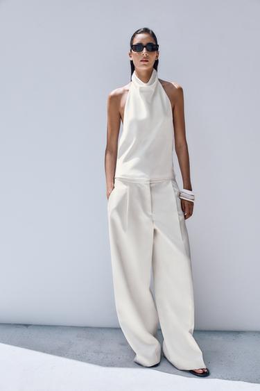 SATIN HALTER TOP - Ecru by Zara - Image 0