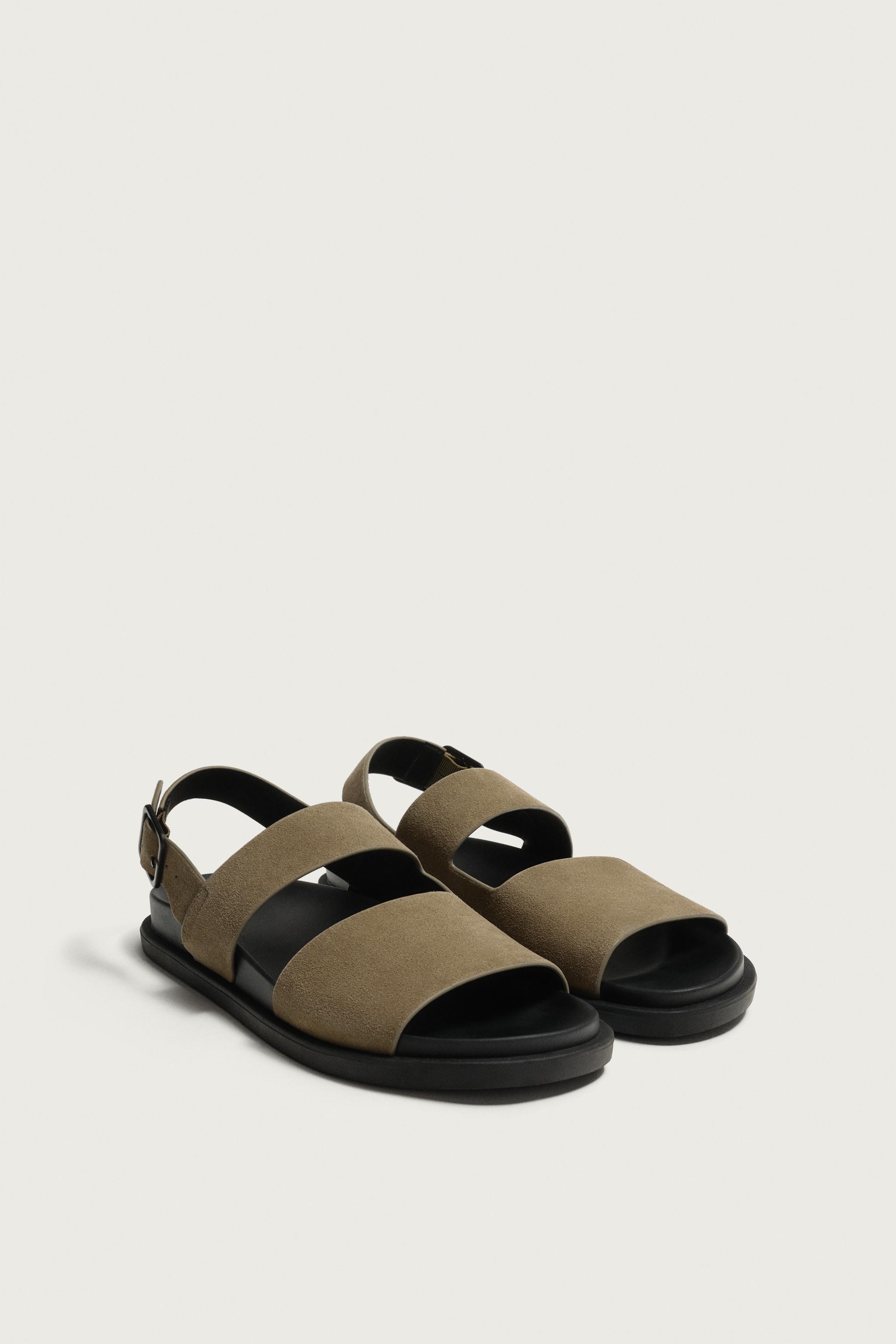 STRAPPY LEATHER SANDALS — Taupe Gray