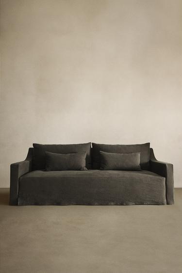 DIVANETTO LINO SLAVATO SFODERABILE - Grigio scuro di Zara