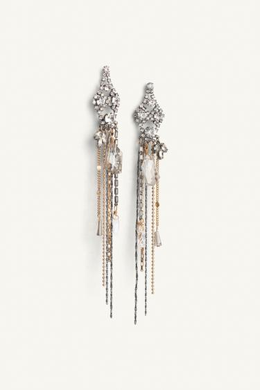 Zara LIMITED EDITION LONG SPARKLY EARRINGS - Gold / Silver